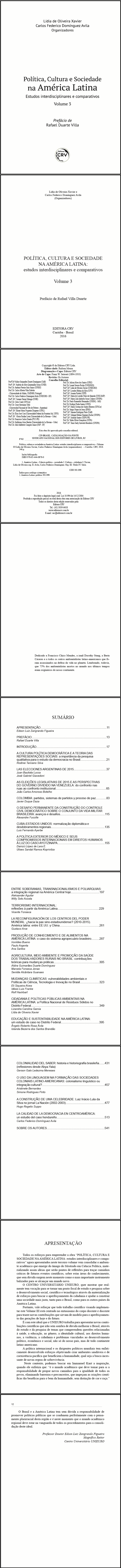 POLÍTICA, CULTURA E SOCIEDADE NA AMÉRICA LATINA:<br>estudos interdisciplinares e comparativos<br>Volume 3